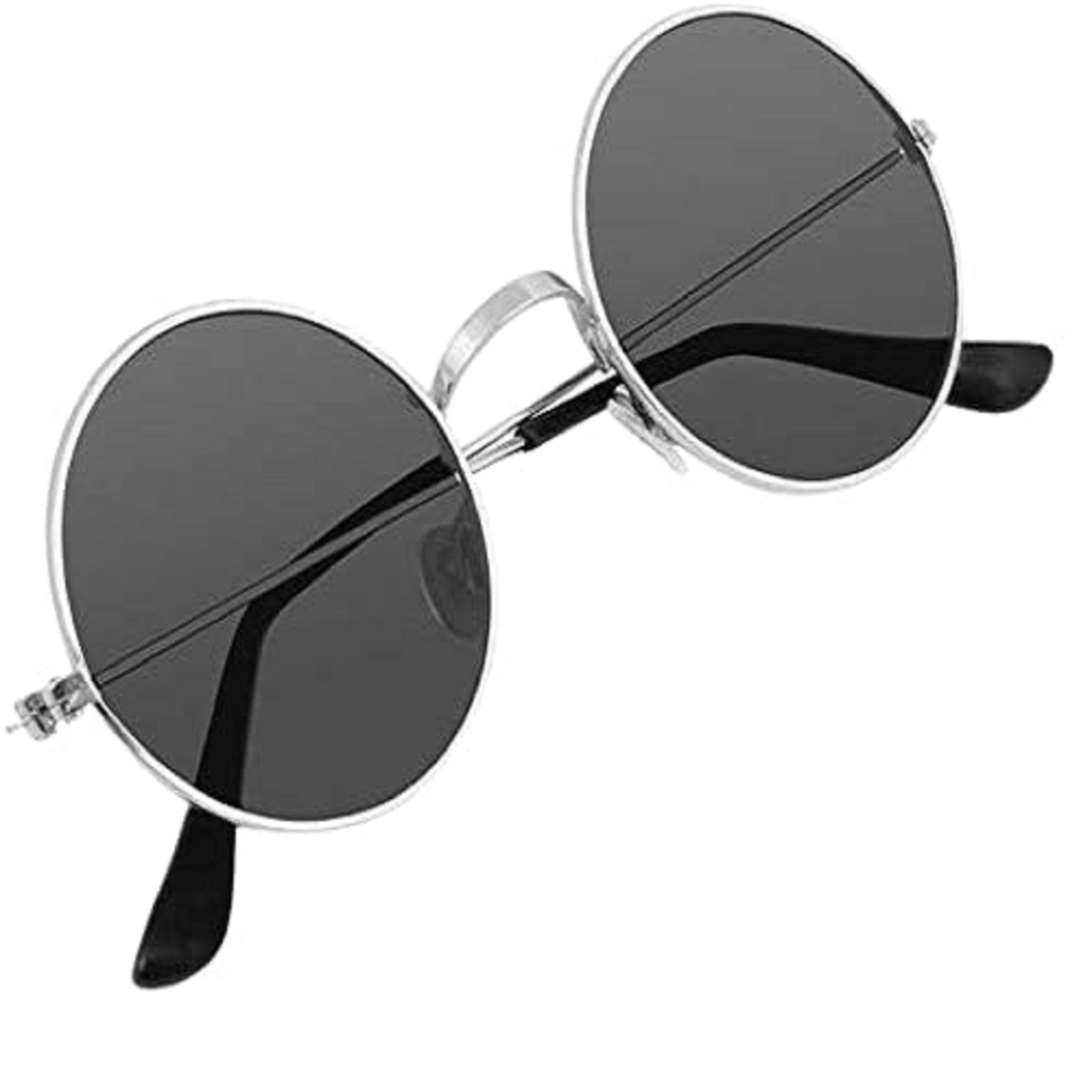 Round Metal Sunglasses for Men & Women | Vintage Black Lens Fashion Eyewear